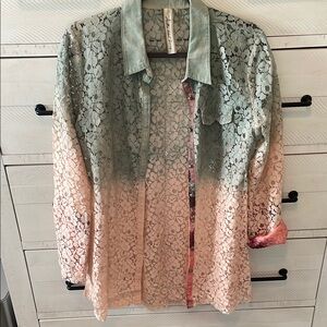 Aratta Silent Journey ombré Lace Tunic in Soft sage and peachy pink